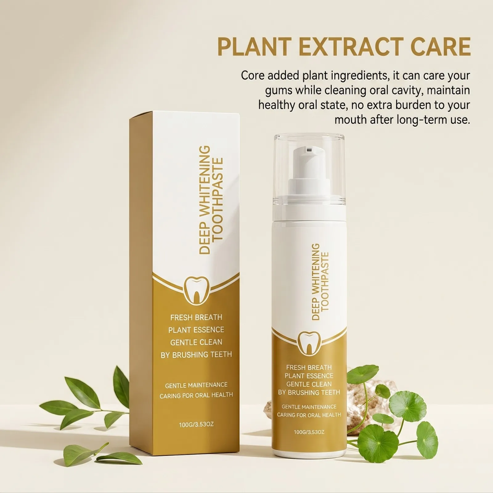 Brightening Toothpaste Plant Based Gentle Stain Removal Fresh Breath Daily Oral Care Pump Bottle