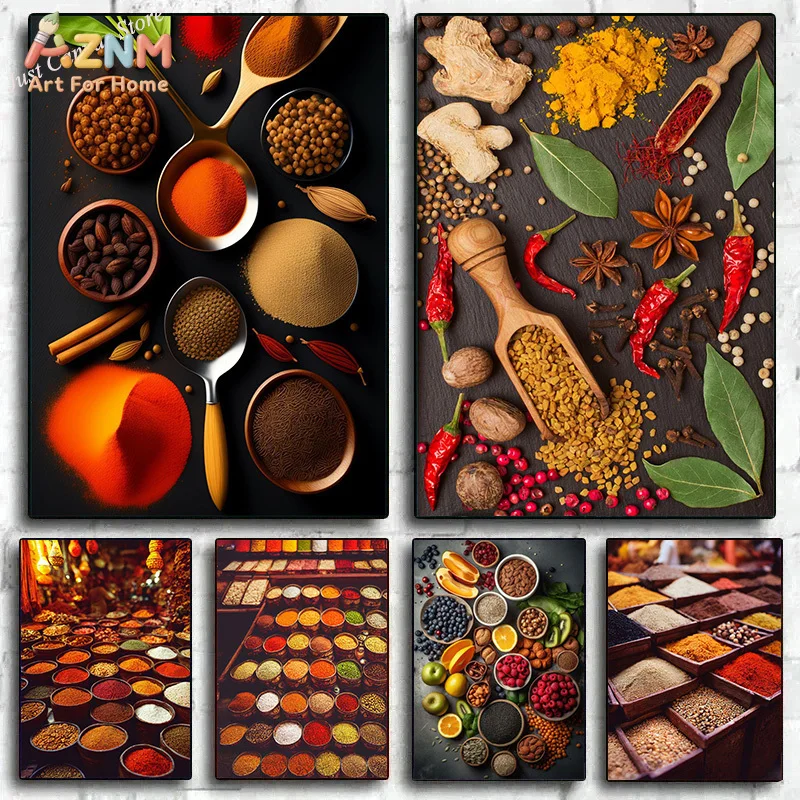 Póster vintage con estampado de salmón, sushi, hierbas, especias, comida y cocina, pintura en lienzo, arte de pared para decoración moderna del hogar