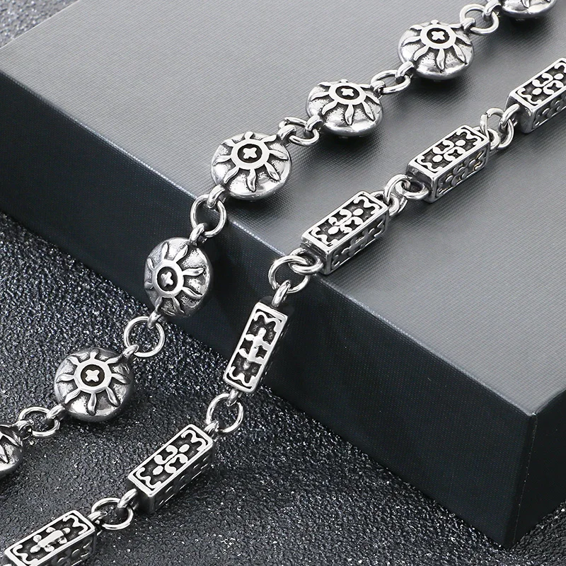 Vintage Stainless Steel Dice Rose Sunflower Charm Bracelet Gothic Punk Link Chain Wrist Jewelry Trendy Accessories For Men