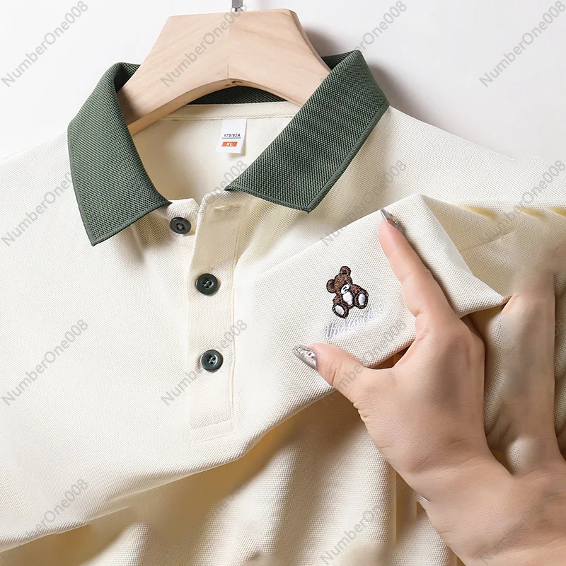 Foreign Trade Short-sleeved T-shirt Men's Embroidered Bear Business Casual Polo Shirt Men's Lapel Half-sleeved T-shirt Top