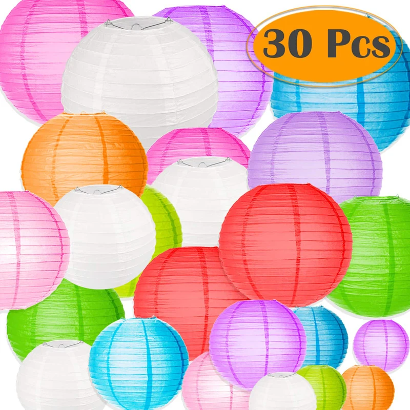 

30 PCS Paper Lanterns Party Decorations, Colorful DIY Decorative Round Chinese Paper Lamp for Home Birthday Easter Party Events