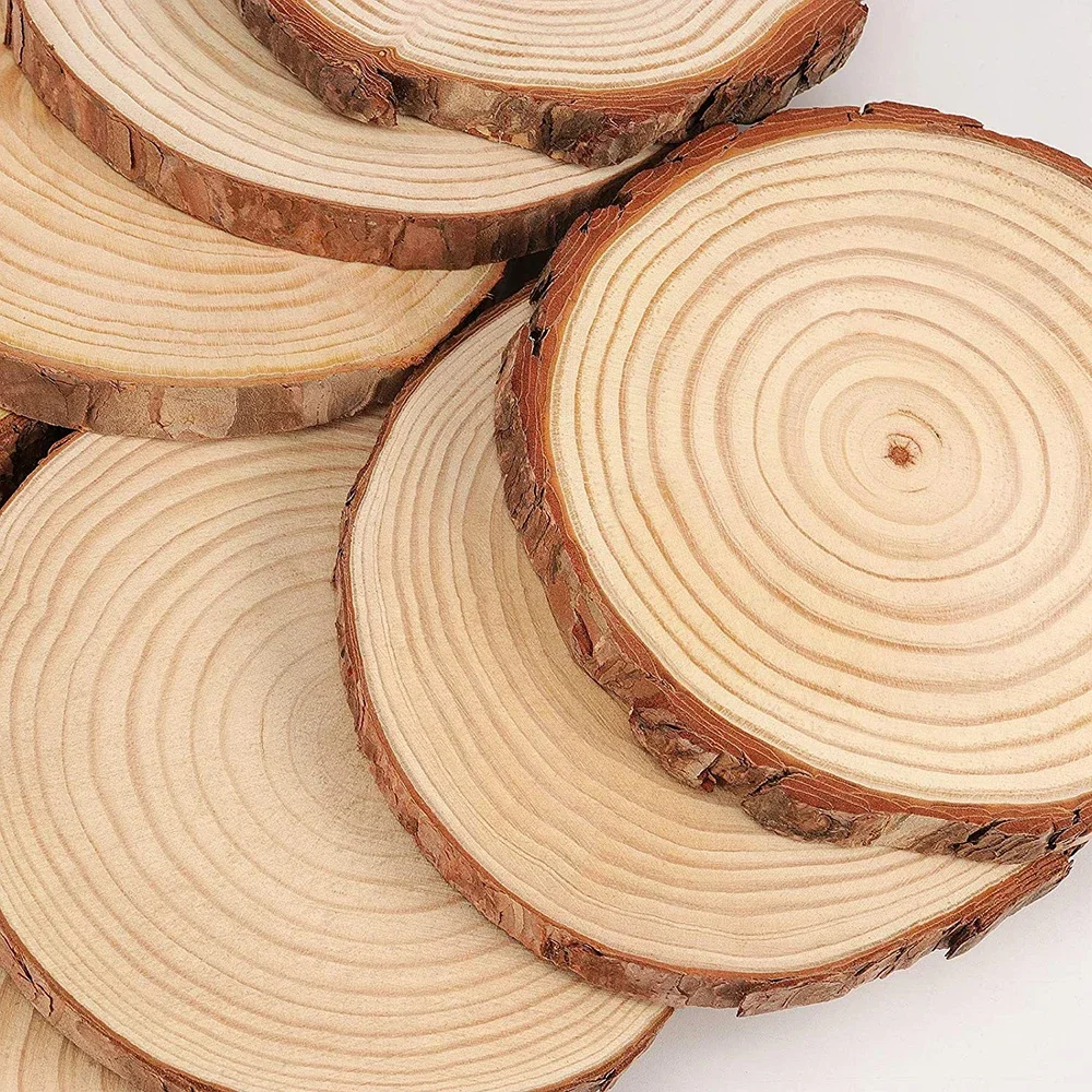 3-20cm Thick DIY Craft Unfinished Wooden Circles Natural Pine Round Wood Slices With Tree Bark Log Discs For Arts Christmas Orna