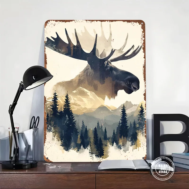 Moose Mountain Landscape Metal Poster Customized Wall Art Retro Vintage Tinplate Signs for Man Cave Custom Plate Decoration Home