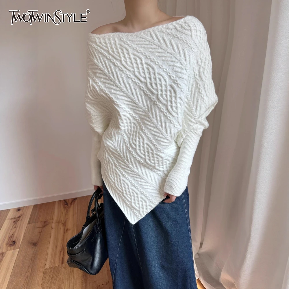 

TWOTWINSTYLE однотонный свитер со складками женский свободный минималистичный нежный женский свитер с разрезом на шее и длинными рукавами осенняя мода