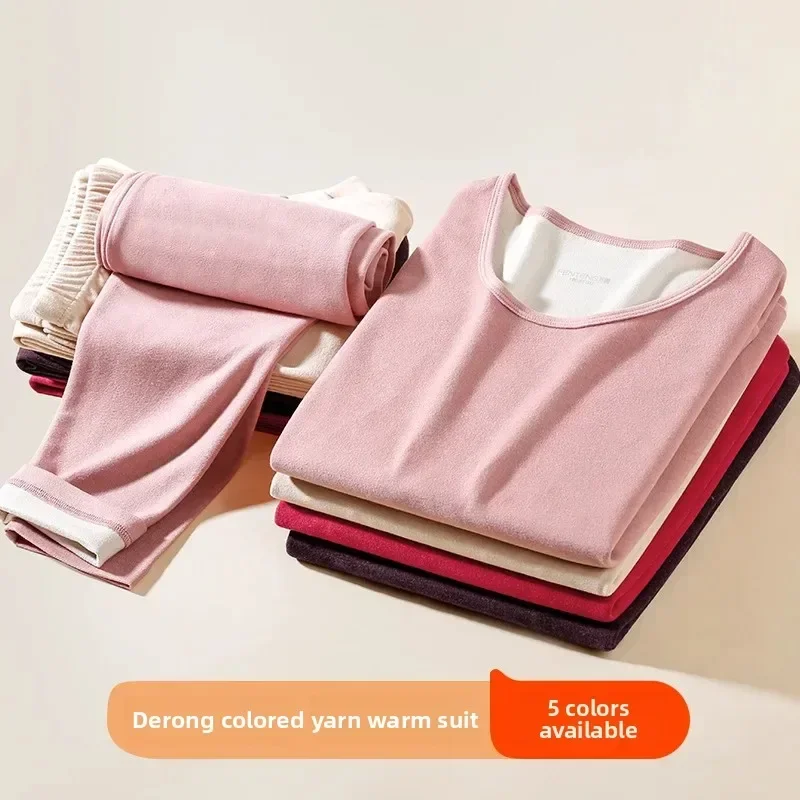 

Теплое женское термобелье на флисовой подкладке с длинными рукавами и круглым вырезом, большие размеры, студенческое осенне-зимнее двухстороннее матовое бархатное белье