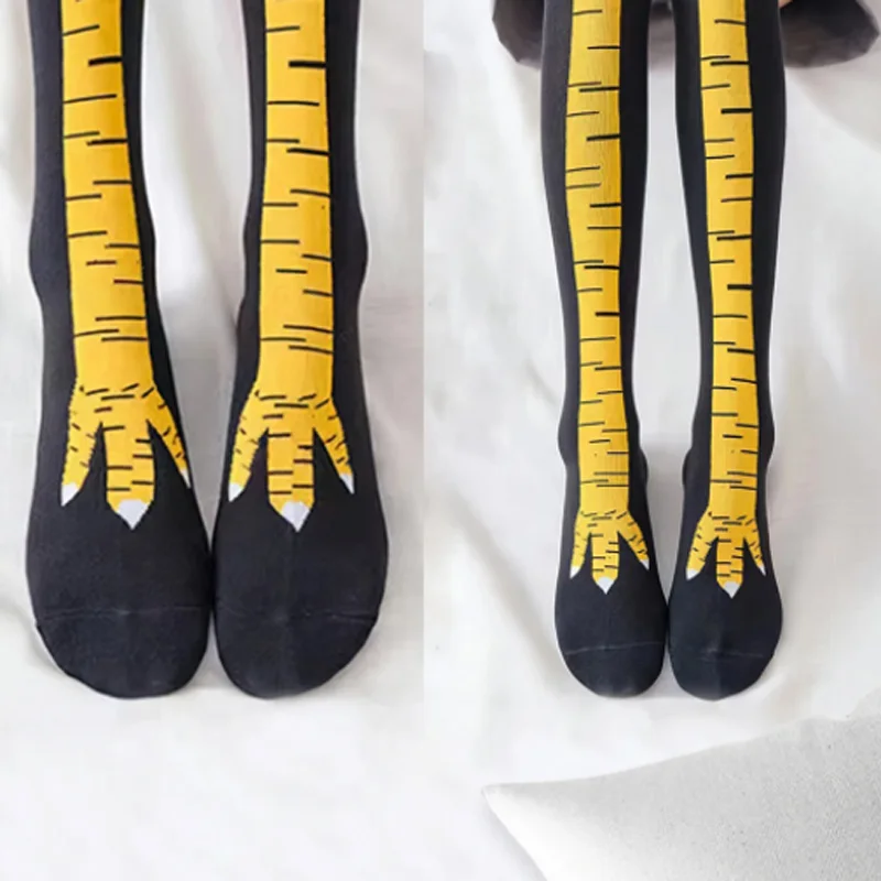 1 par feminino joelho meias altas na moda dos desenhos animados engraçado frango garra meias de fitness esportes casuais perna fina longo tubo meias femininas