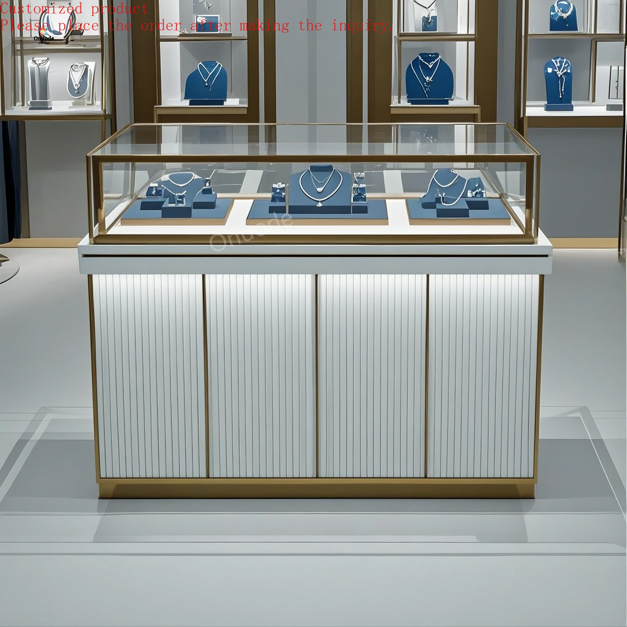 

Custom.High-End Luxury Boutique Glass Counter Display Case with LED Jewelry Cabinet Elegant Glass Showcase for Jewelry Display