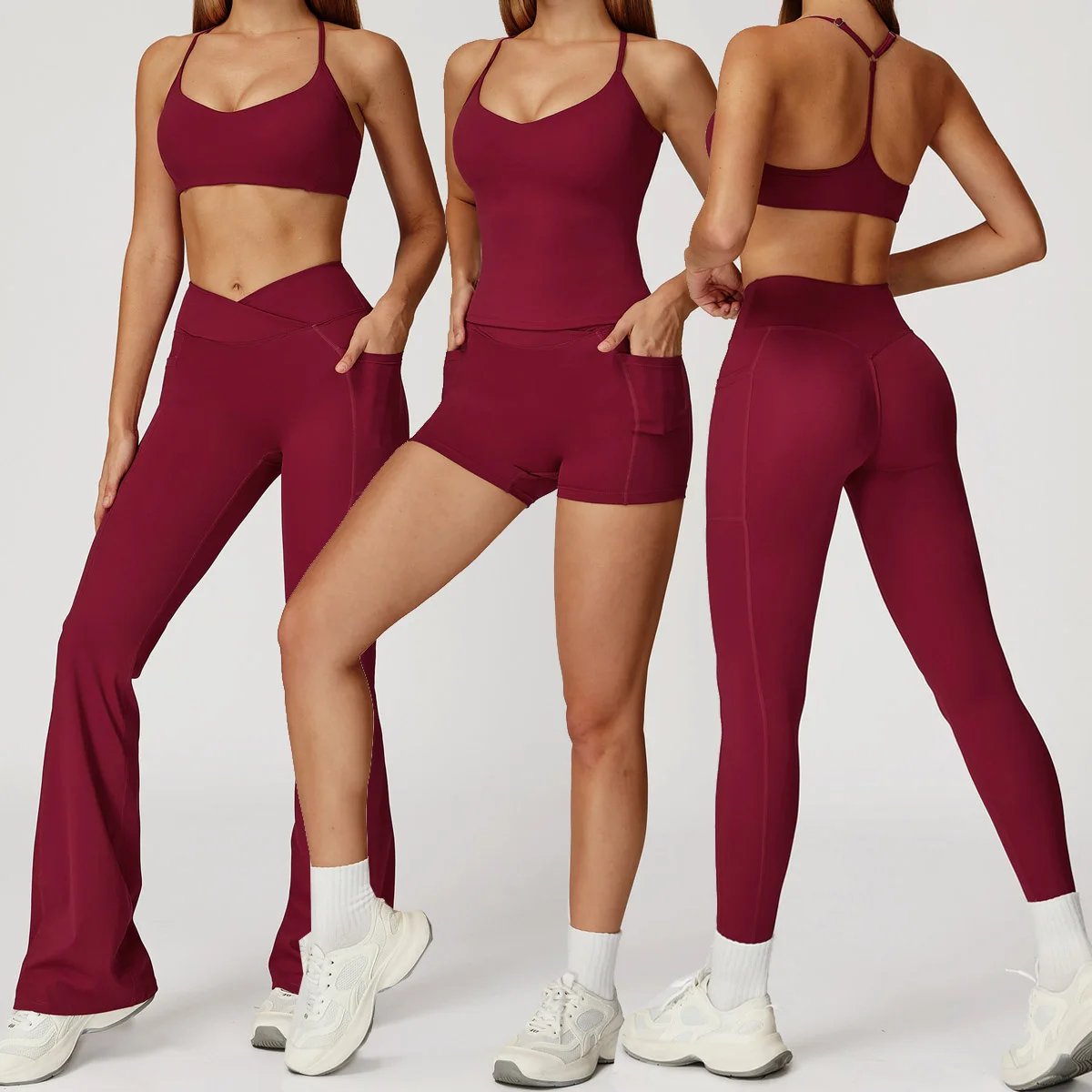 

Новый комплект из 2 предметов для йоги, спортивный комплект, женский расклешенный спортивный комплект с высокой талией, спортивный бюстгальтер, спортивный костюм, жилет для тренировок, шорты для йоги, одежда