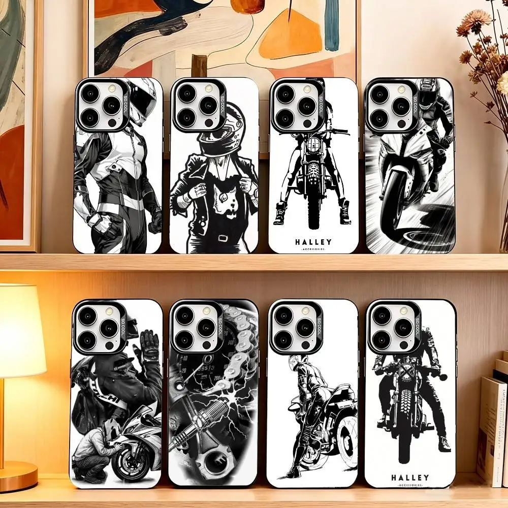 

Motorcycle Rider Cool Character CreativePhone Case For iPhone 17,16,15,14,13,12,11Plus,Pro MaxColored Silver Plated Inside Cover