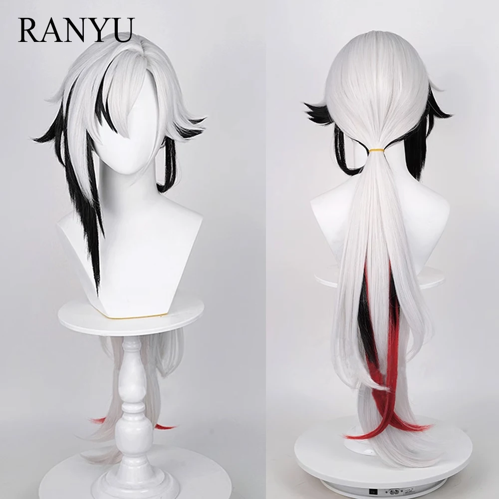 Genshin Impact Arlecchino Wigs The Knave Game Cosplay Synthetic Straight Long White Red Black Mix Hair Wig for Daily Party