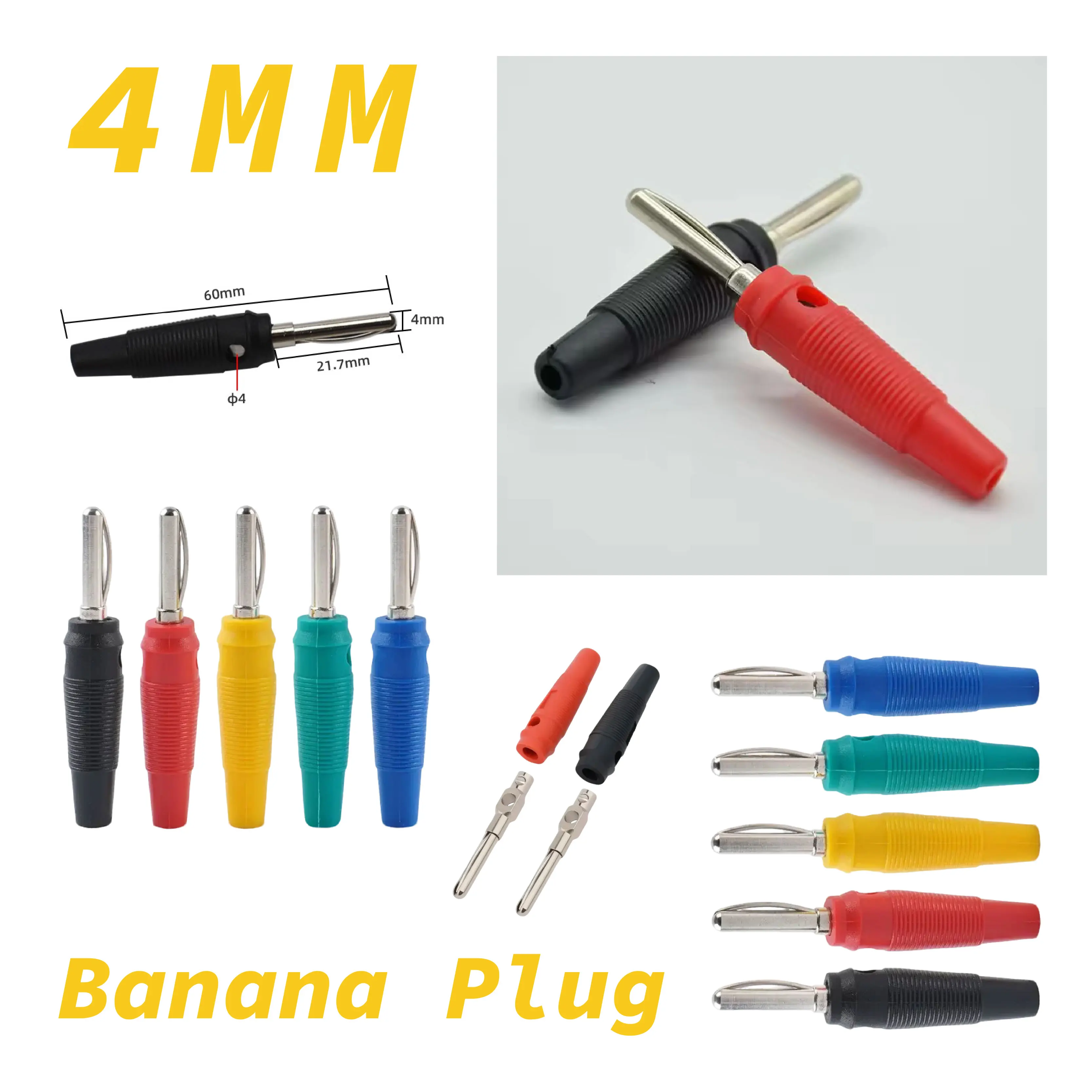 

Сверхмощные штекеры типа «банан» диаметром 4 мм с изолированным кожухом и винтовой клеммой. Высокоточное число.