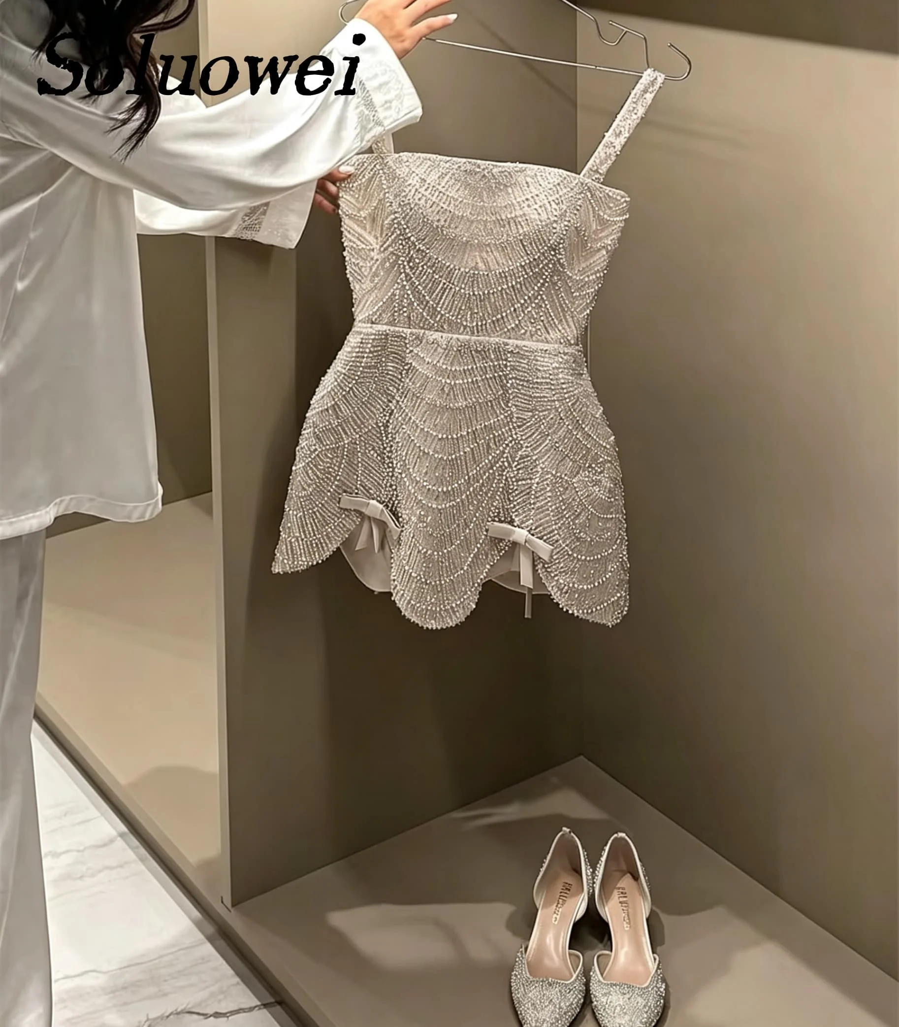 Customized Glitter Beading A-Line Sleeveless Mini Prom Dresses Spaghetti Strap Formal Wedding Evening Gowns vestidos de noche