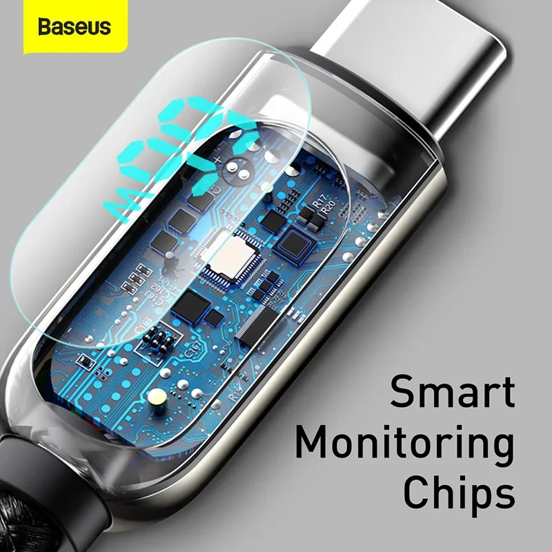 Baseus LED Display 6A USB Type C Cable For Xiaomi 10 Huawei Samsung Fast Charging Charger USBC USB-C Data Cable Type-C Wire Cord