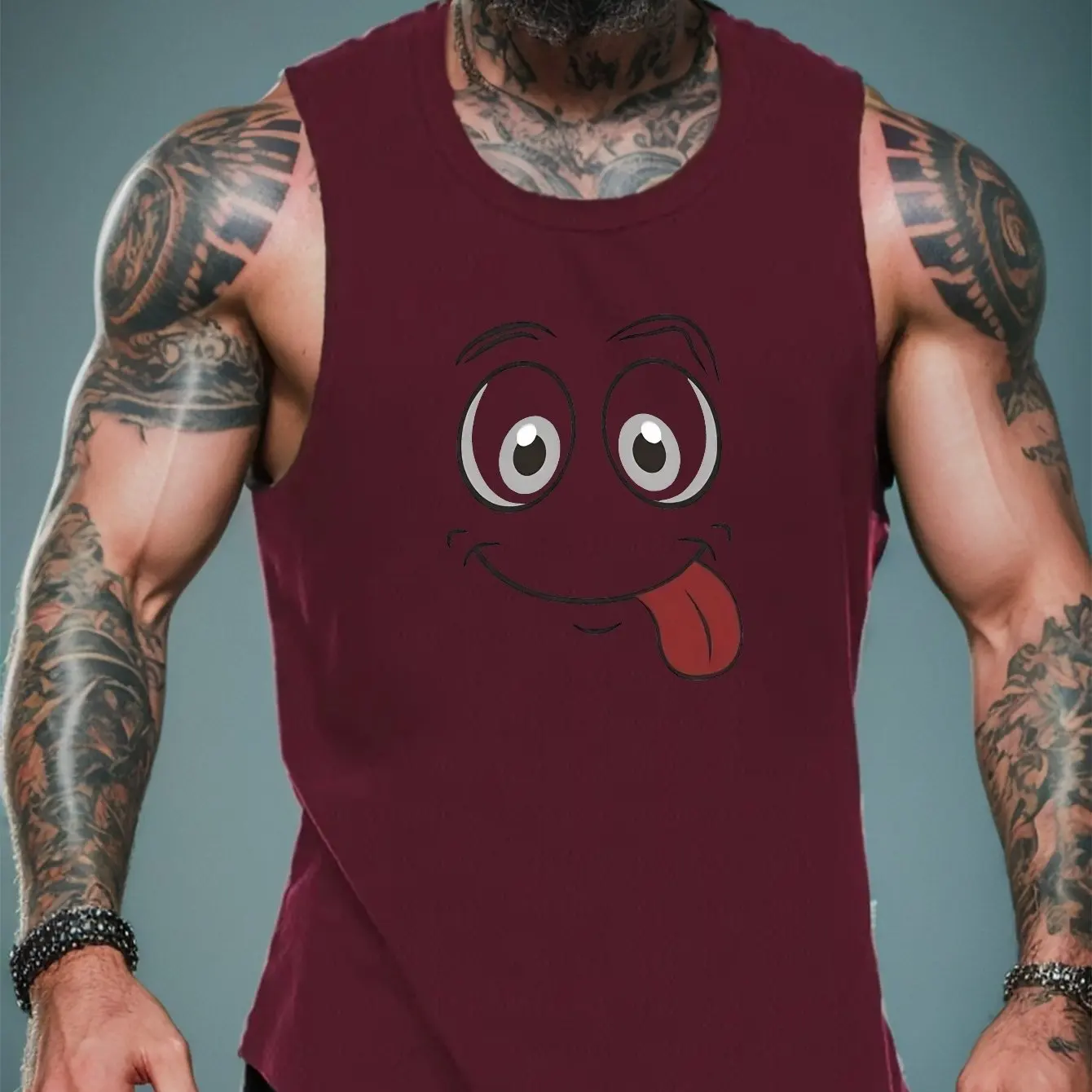 Funny Cute Expressions Printed Men's Tank Tops Leisure Fashion Crew Neck Sleeveless T-shirt Daily Loose Breathable Pullover Vest