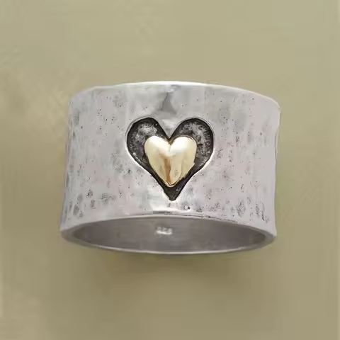 Delicate Silver Color Heart Ring for Women Fashion Metal Two Tone Engagement Wedding Ring Jewelry