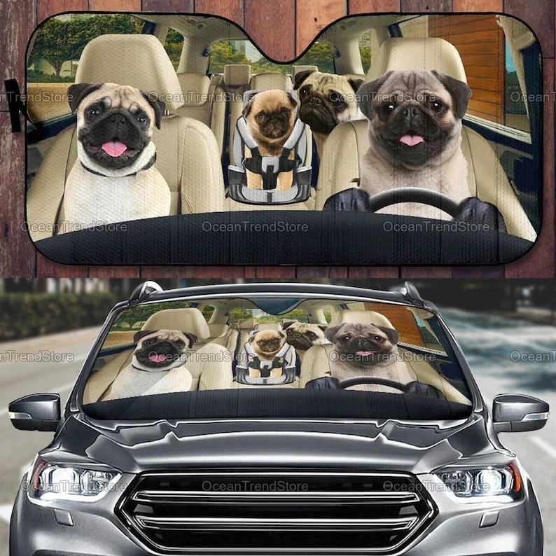 

Pugs Family Car Sun Shade, Funny Pug Sun Shade, Auto Sun Shade, Car Accessory, Pug Lover Gift, Car Decoration, Mother Gift LNG28