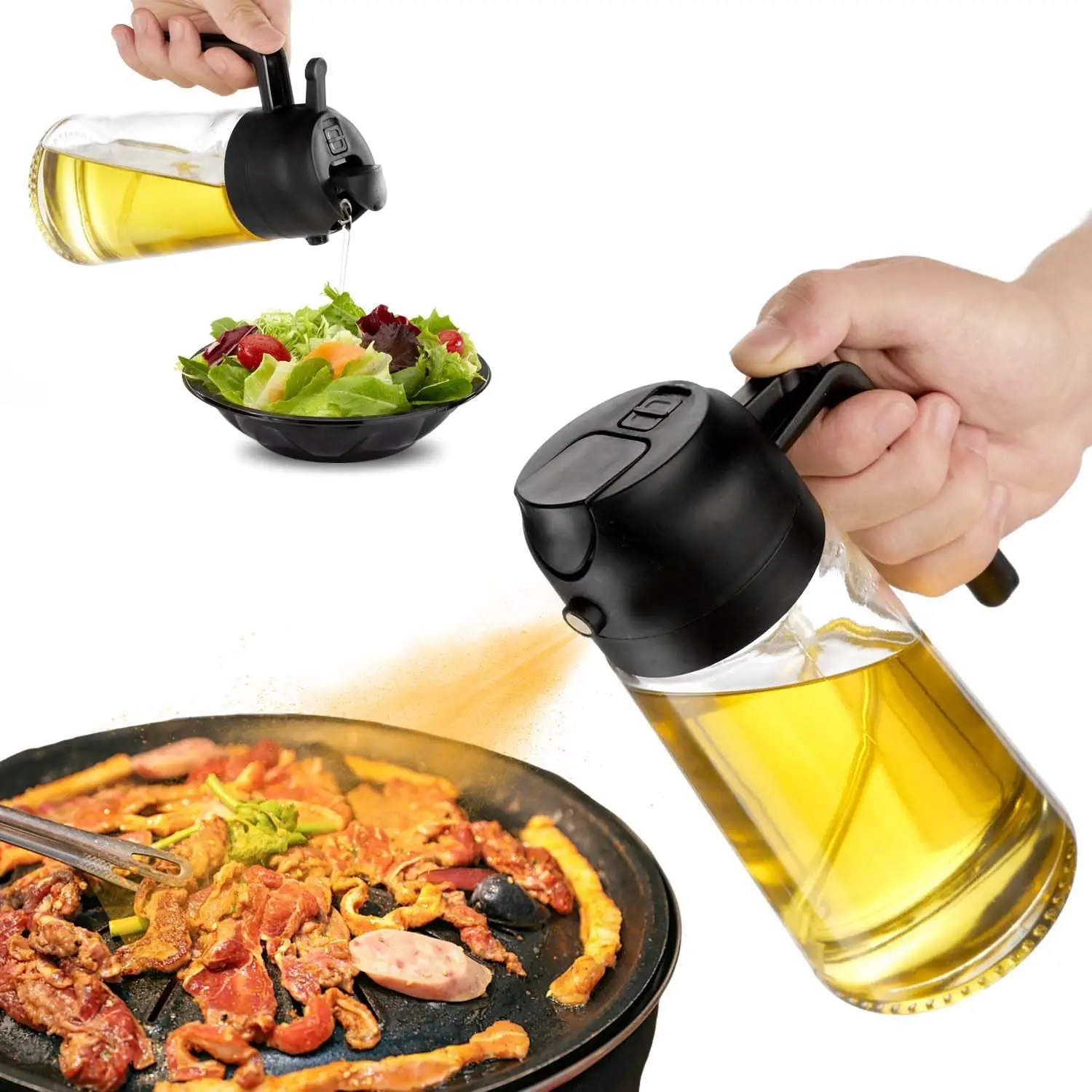 

16oz 2 In1 Glass Oil Sprayer Bottle for Kitchen 470ML Olive Oil Dispenser Jar for BBQ Cooking Baking Picnic Kitchen Tool