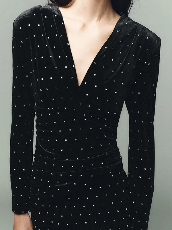 

Зимнее длинное бархатное миди-платье све с блестками и бисером, женское вечернее платье Faion, бальное платье, кожаная ткань