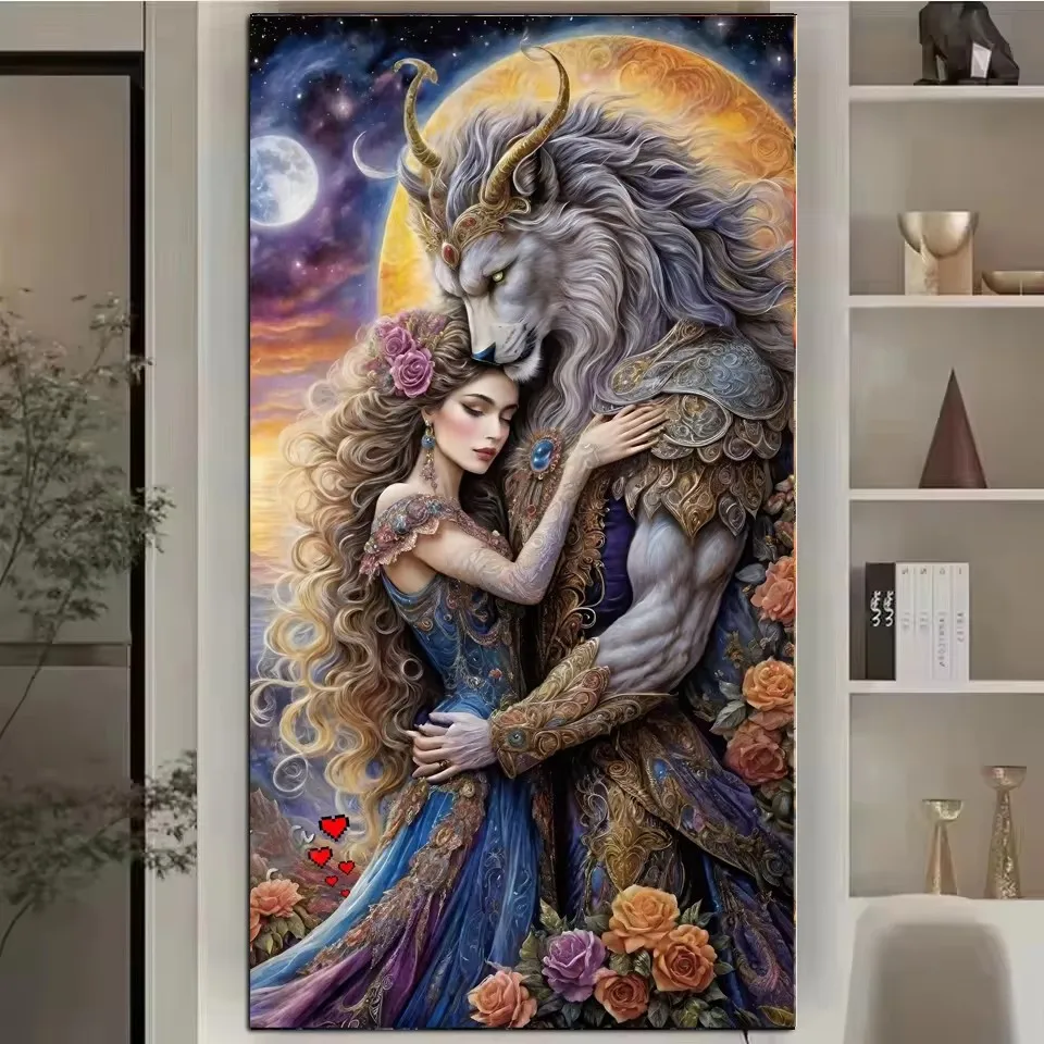 Amazing Princess Beauty and Lion Beast Large Diamond Art Painting DIY Full Diamond Embroidery,Mosaic Home Decor,Cross Stitch