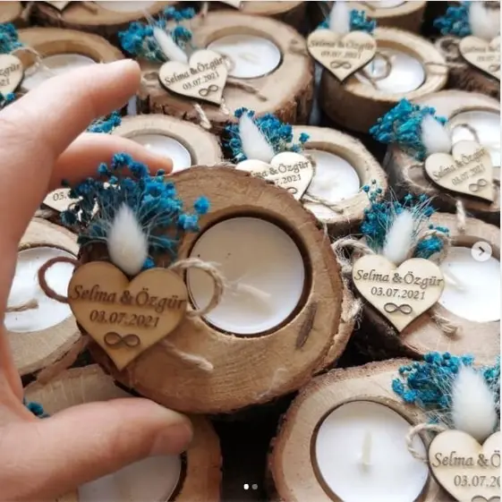 Personalized Wooden Candle Holder Favor Tag, Rustic Wedding Favourwood Tealight Holders Guests Marriage Decor