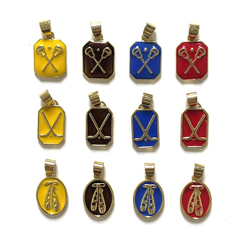 12Pcs/New Colorful  Exercise Racket Pendant Necklace Geometric DIY Necklace Plated 18K Gold Jewelry making