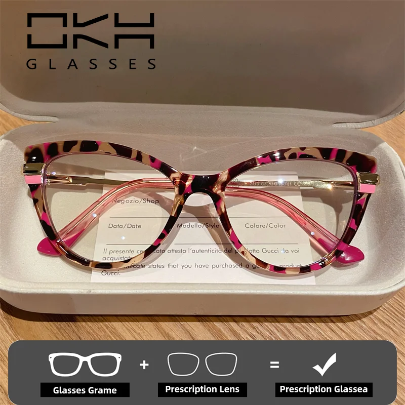 OKH Fashion Cat Eye Reading Glasses Women Multifocal Progressive Glasses with Prescription Lenses Photochromic Glasses Myopia