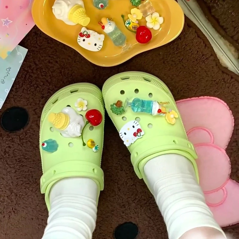 9PCS Hello Kitty ABS Shoe Charms Set Animal-Themed Decorations for Clogs Sandals Cartoon Removable Accessories Xmas Gifts