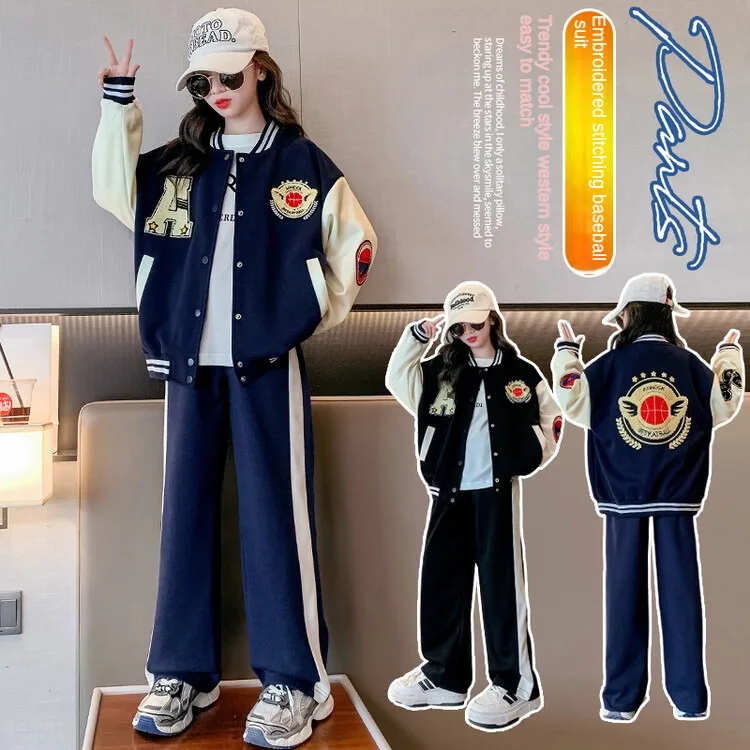 

5-14 Years Girls Autumn Two-Piece Set College Style Baseball Uniform Suit 2023 Autumn Baby Clothes Boutique Kids Clothes Girls