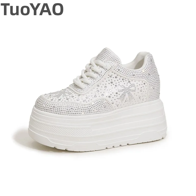 

10cm 2025 Synthetic Microfiber Leather Women Autumn Flats Chunky Sneakers Spring Bling Vulcanize Platform Wedge Shoes