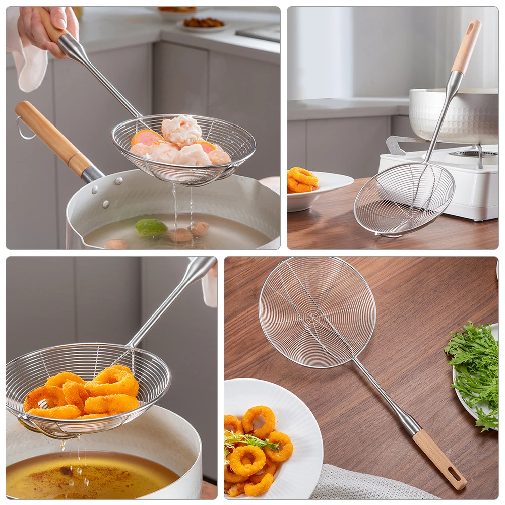 

Stainless Steel Slotted Spoon Strainer Ladle Kitchen Colander Wooden Handle Oil Filtering Tool For Fried Food Cooking Utensil