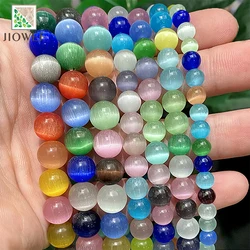 Smooth Multicolor Cat Eye Natural Stone Round Loose Beads Opal Stone For Jewelry Making Diy Earrings Bracelets 15