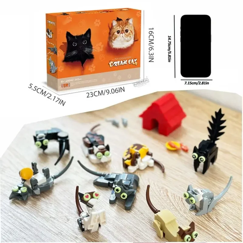 

DIY Cat Building Blocks Set Mini Animals Bricks Model Self Assembled Home Deco Present Kids Birthday Gift