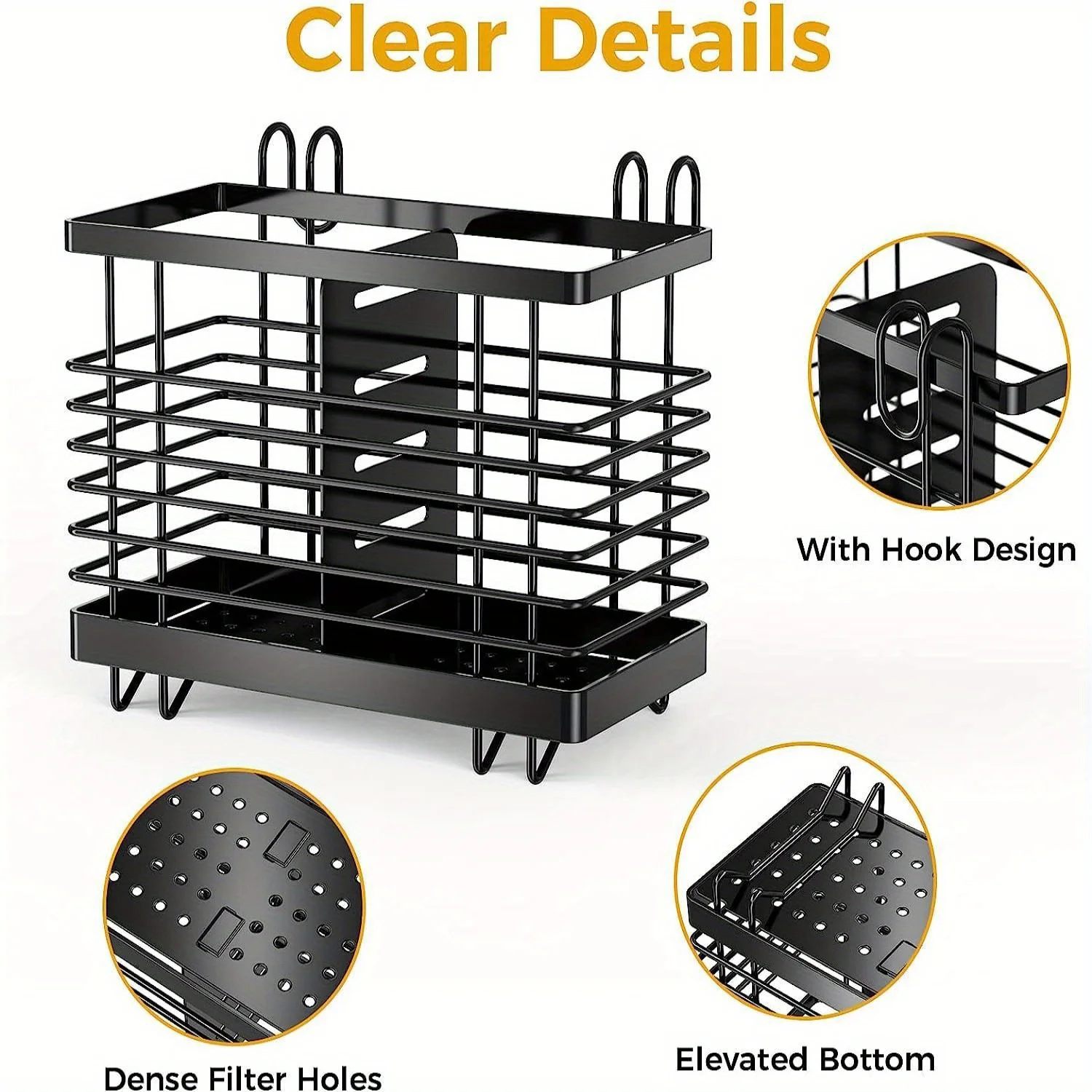 Clutter-Free Large Stainless Steel Kitchen Organizer - Spacious Cutlery & Utensil Holder With Drainage, Perfect For Countertop