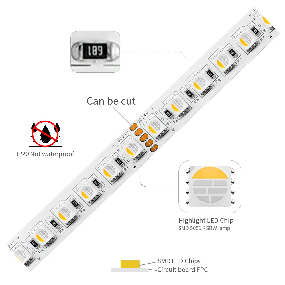 Imagem -02 - Fita de Fita Led Flexível Rgbw Rgbnw Rgbww em Destaque 5050smd 60 72 84 96leds por m dc 12 24v