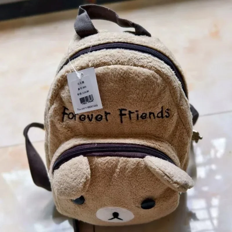 Y2K Rilakkuma Backpacks Embroidery English Print Mini Midi Backpack Forever Friends Plush Sweet Cute Zipper Velvet Backpacks New