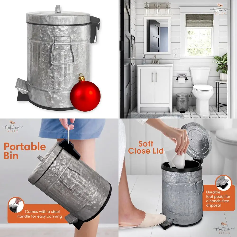 

Pet-Resistant Rustic Farmhouse Galvanized Trash Bin with Soft-Close Lid and Pedal, 5L for Country Bathroom & Kitchen Decor