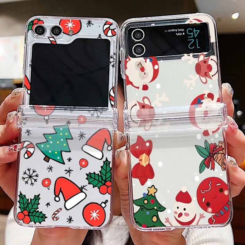 Weihnachten Neujahr Handyhülle für Samsung Galaxy Z Flip 7 6 5 4 3 Transparente harte Klapphülle für Samsung Z Flip7 Flip6 Flip5