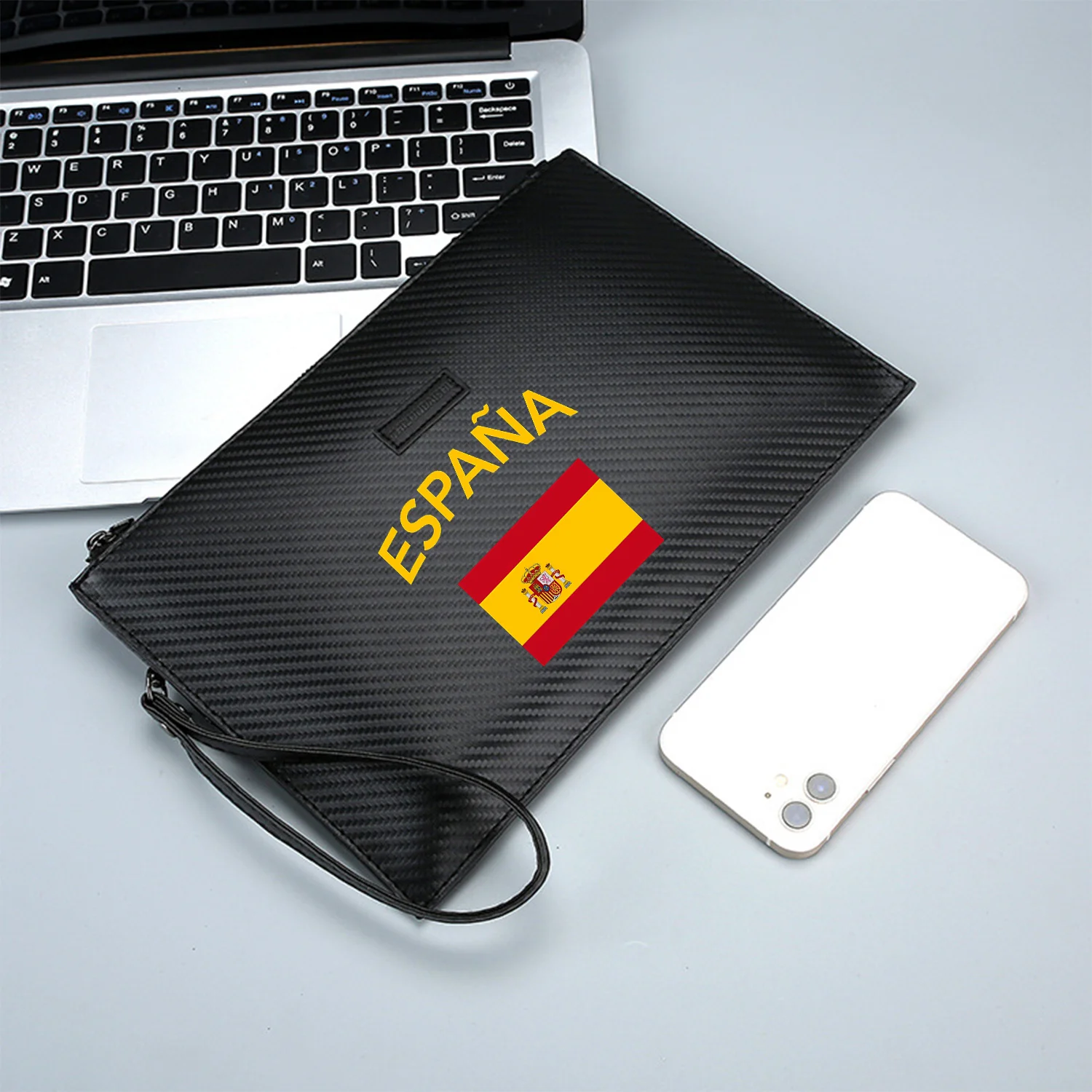 Flag words. Red yellow stripes and words Elegant Printed PU Men's Handbag Fashionable and Practical for Everyday Carry