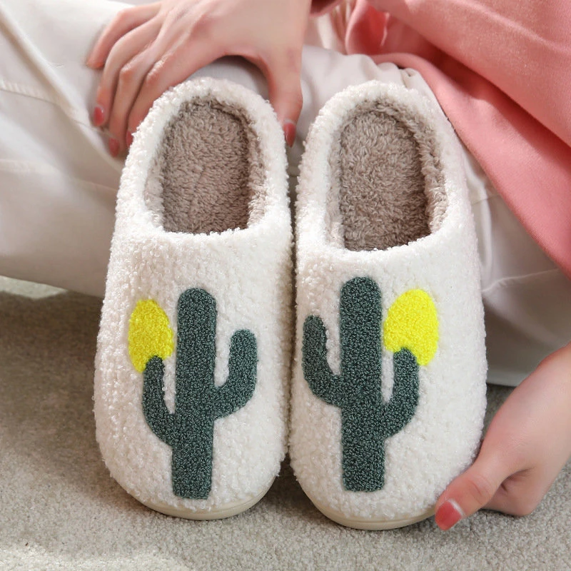 2023 New Style Comfortable Home Cactus Warm Winter Cotton Slippers Couple Men and Women Thick-soled Cotton Shoes Non-slip