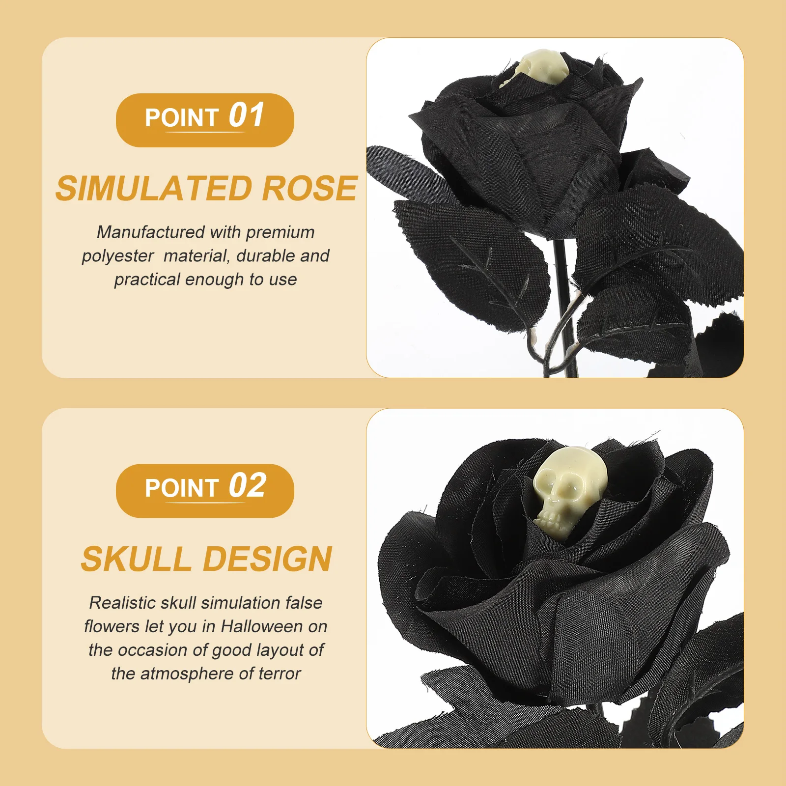 

10pcs Skull Rose Halloween Decor Artificial Polyester Plastic Roses Party Flower Prop Adornment Horror Faux Floral Arrangement