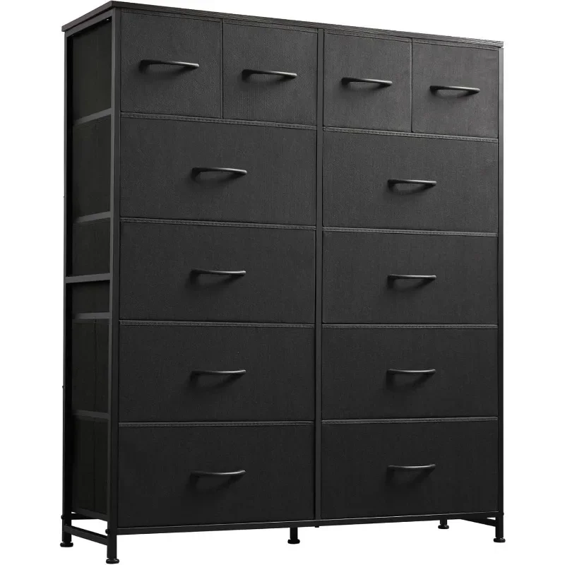 Tall Dresser for Bedroom with 12 Drawers, Dressers & Chests of Drawers,  Closet , Steel Frame, Wood Top, Charcoal Black