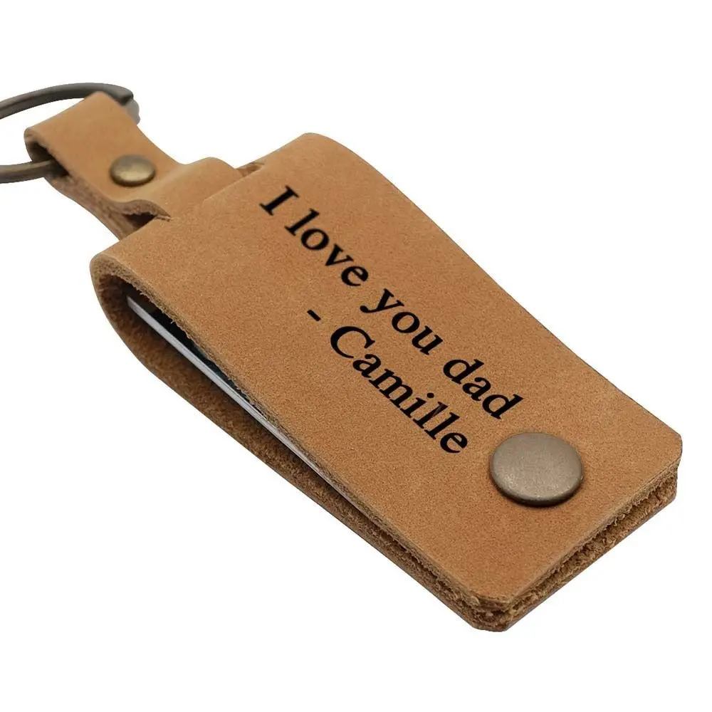 Creative For Dad Mom Personalized DIY Key Chain Photo Keychain Leather Cover Thermal Transfer Picture Card