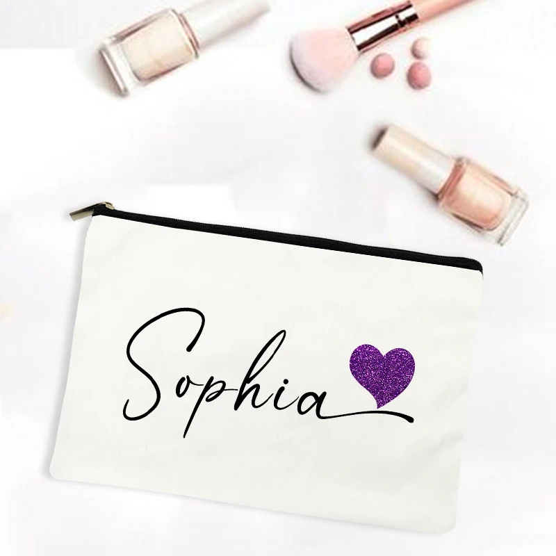 Personal Custom Name Women Cosmetic Bag Makeup Bag Pouch Travel Outdoor Toiletry Organizer Wedding Birthday Gift for Her Teacher