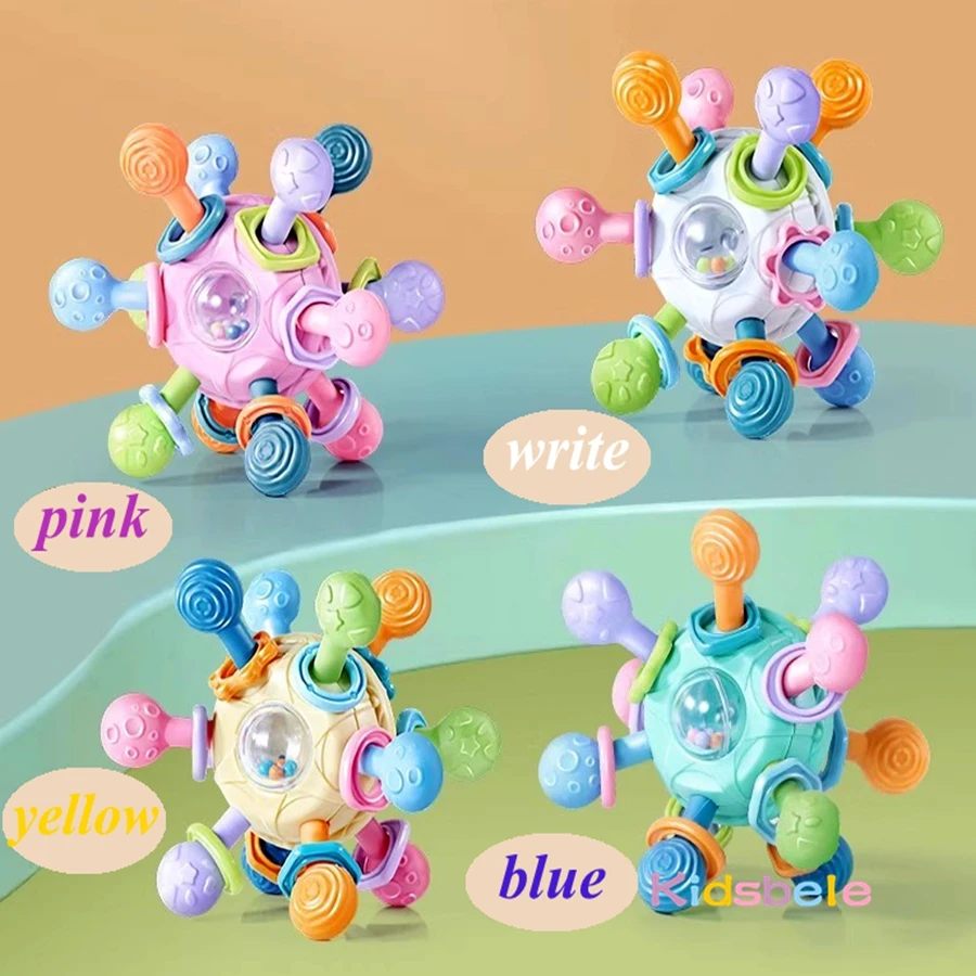 Newborn Infant Shake Grab Spin Multi Sensory Ball Toy 3 in 1 Soft Silicone Chew & Grab Toy for Babies 0-12 Months Christmas Gift