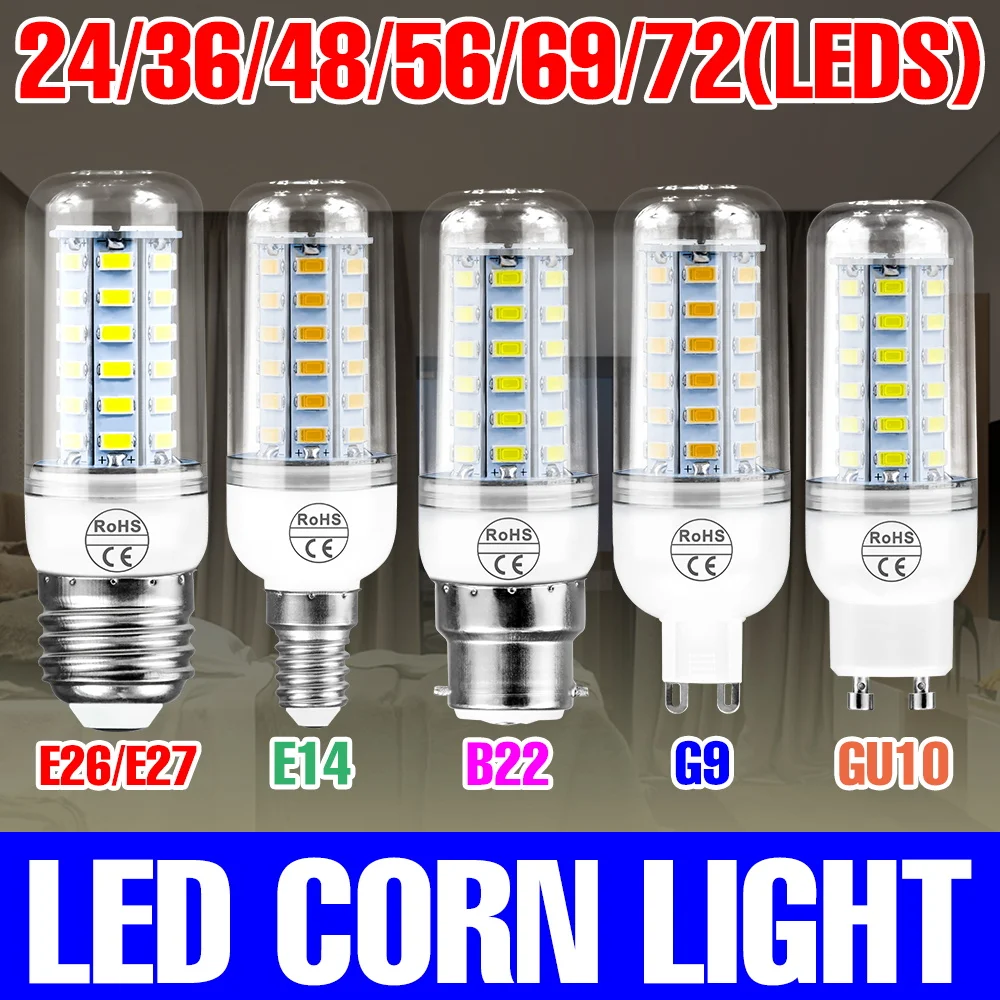 

E27/E26 LED Corn Bulb E14 Ceiling Lamp GU10 Spotlight B22 Chandelier G9 Balcony Home Study Room Office Indoor Lighting AC220V