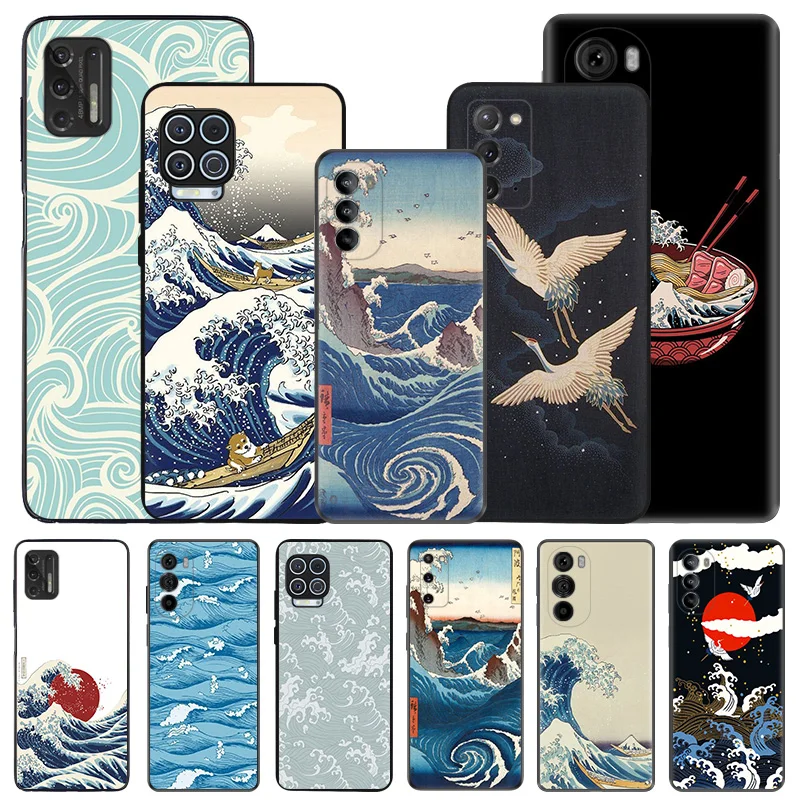 Silicone Black Phone Case for Motorola G72 G53 G73 G9 G50 G51 G60 G71 G22 G32 G52 The Great Wave off Kanagawa Edge30 20 40 Cover