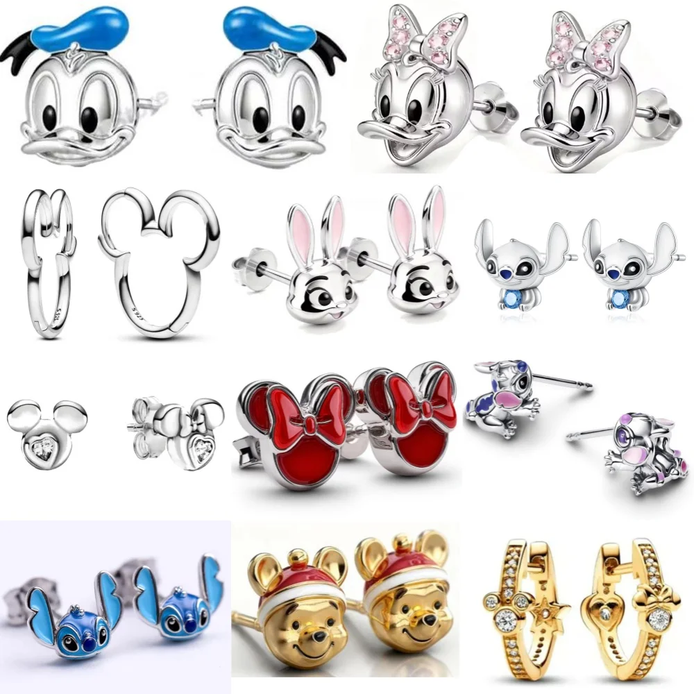 Pendientes de Plata 925 con Diseño de Pato, Oso y Conejo, Lindos y Animados, Ideales para Regalos de Joyería Exquisita para Mujer, Gran Venta 2025 ﻿
