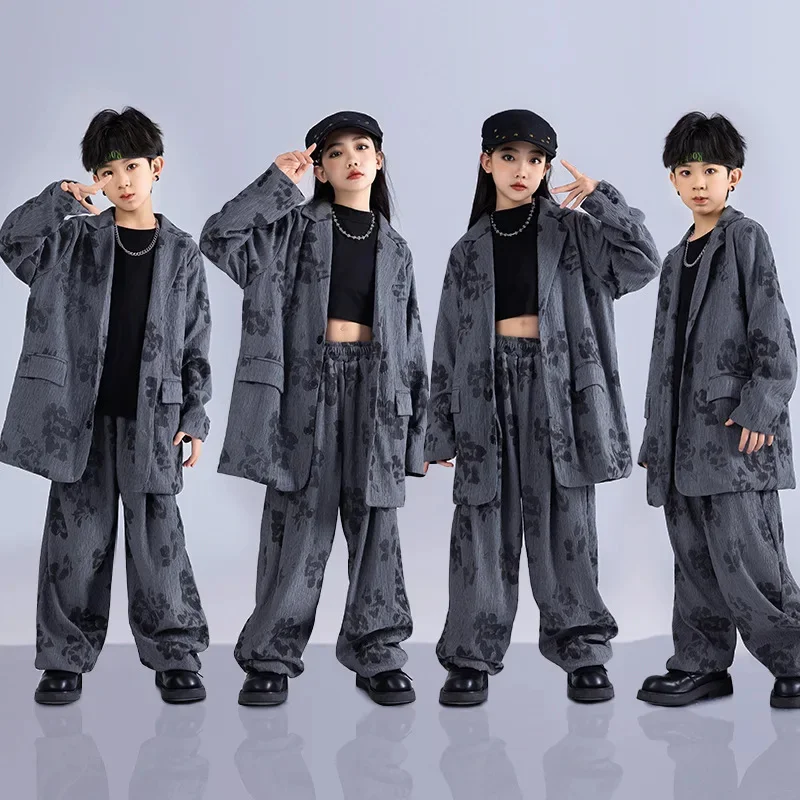 

Children's Hiphop Streetwear Fashion Loose Suits Jacket Pant Sets Kids Boys Girls Stage Performance Clothing Costume Tracksuits