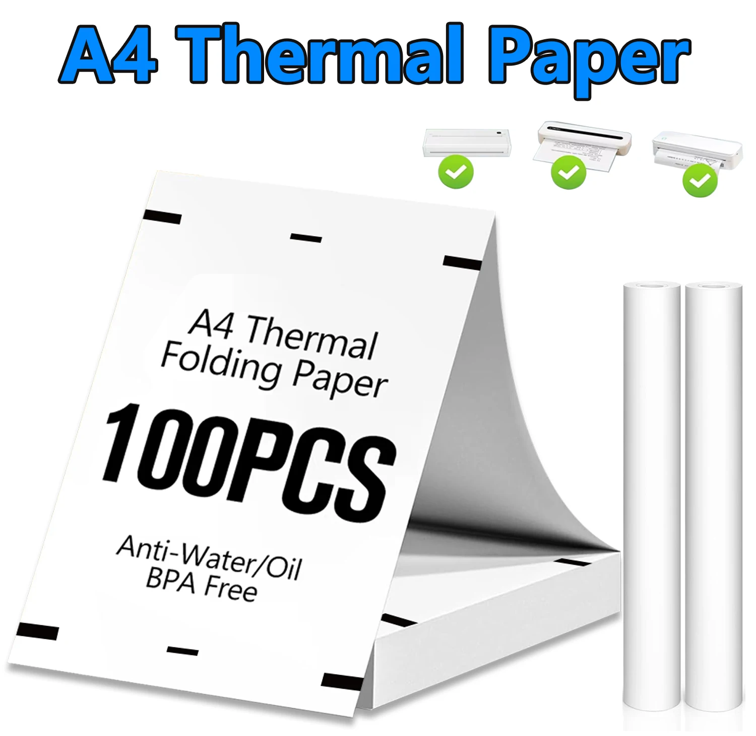 A4 Thermal Paper 210x30mm Quick-Drying Folded Rolls Paper For A4 Mini Portable Thermal Printer For Office PDF Document Printing