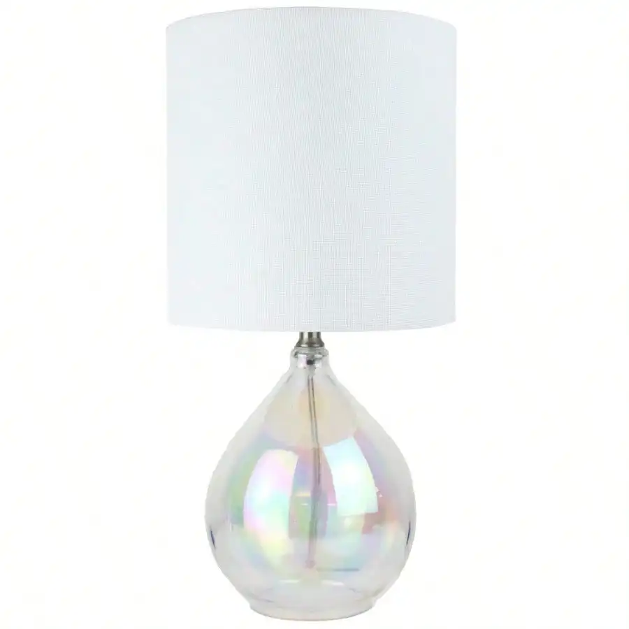 

Glass Lamp with White Shade, 16" Tall - Provides ideal soft lighting for medium-sized rooms